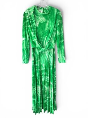 Vintage 60s Nancy Greer Maxi Dress Set Vibrant Emerald Pleated New York Resort S